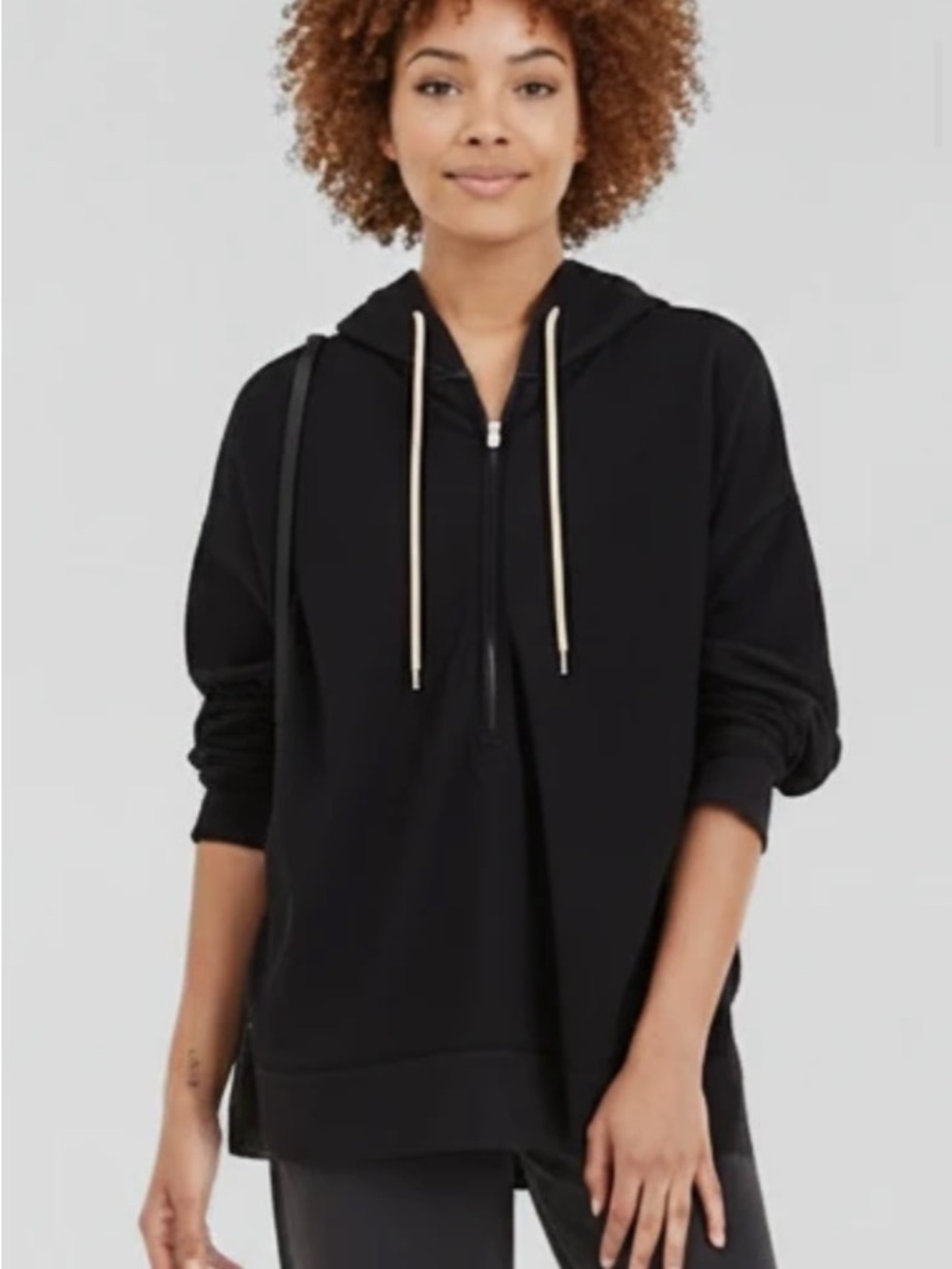 GAP Black Half-Zip Hoodie with Cream Drawstrings